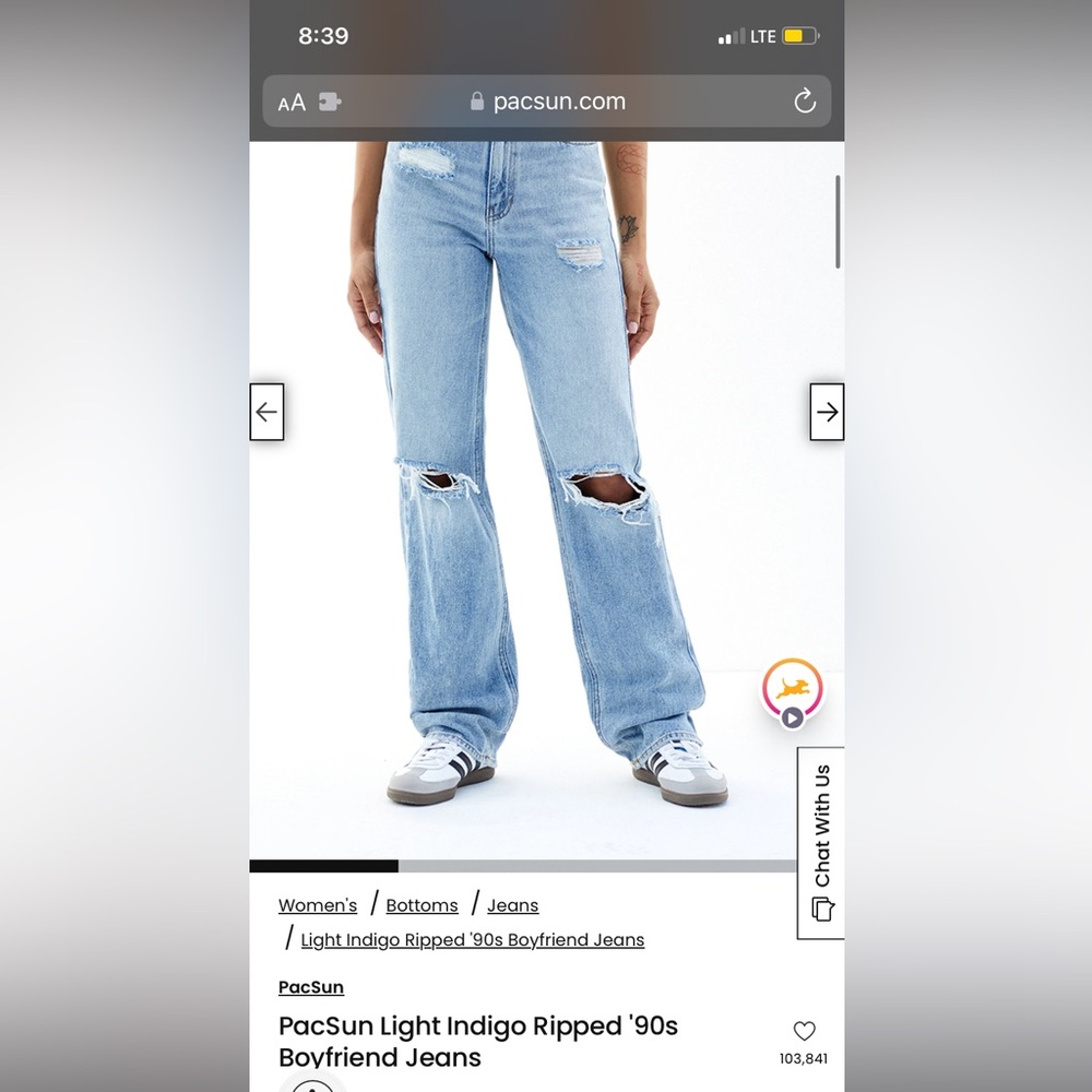 pacsun light indigo ripped 90s boyfriend jeans